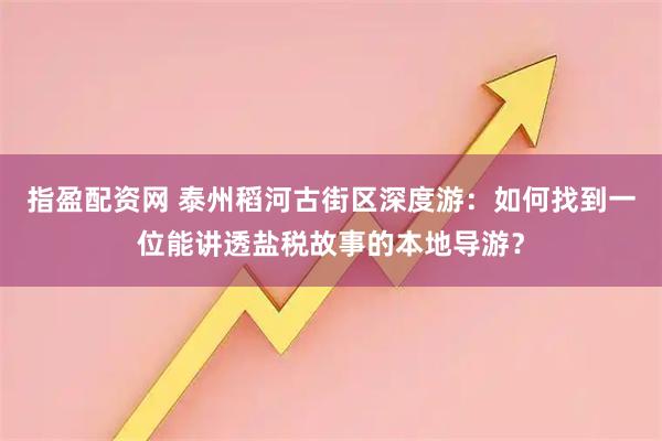 指盈配资网 泰州稻河古街区深度游：如何找到一位能讲透盐税故事的本地导游？